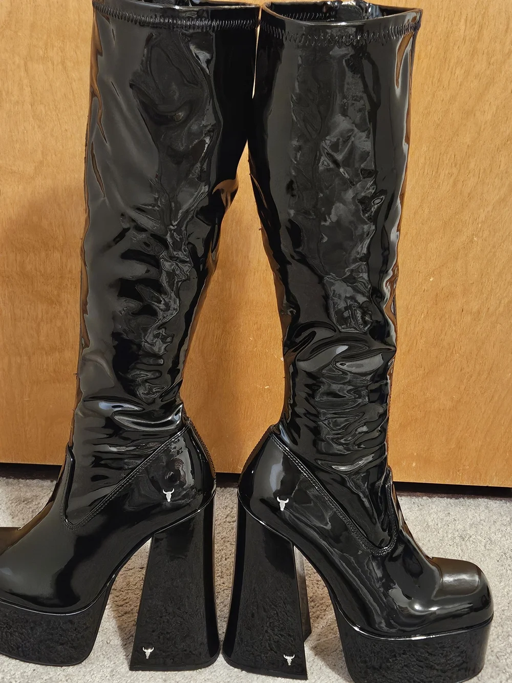 Patent Platform Knee-High Boots in Black